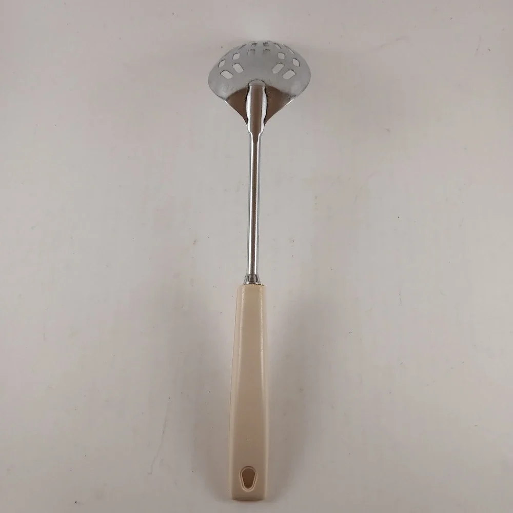 Vintage Ekco Slotted‎ Serving Spoon Stainless Steel Beige Plastic Handle